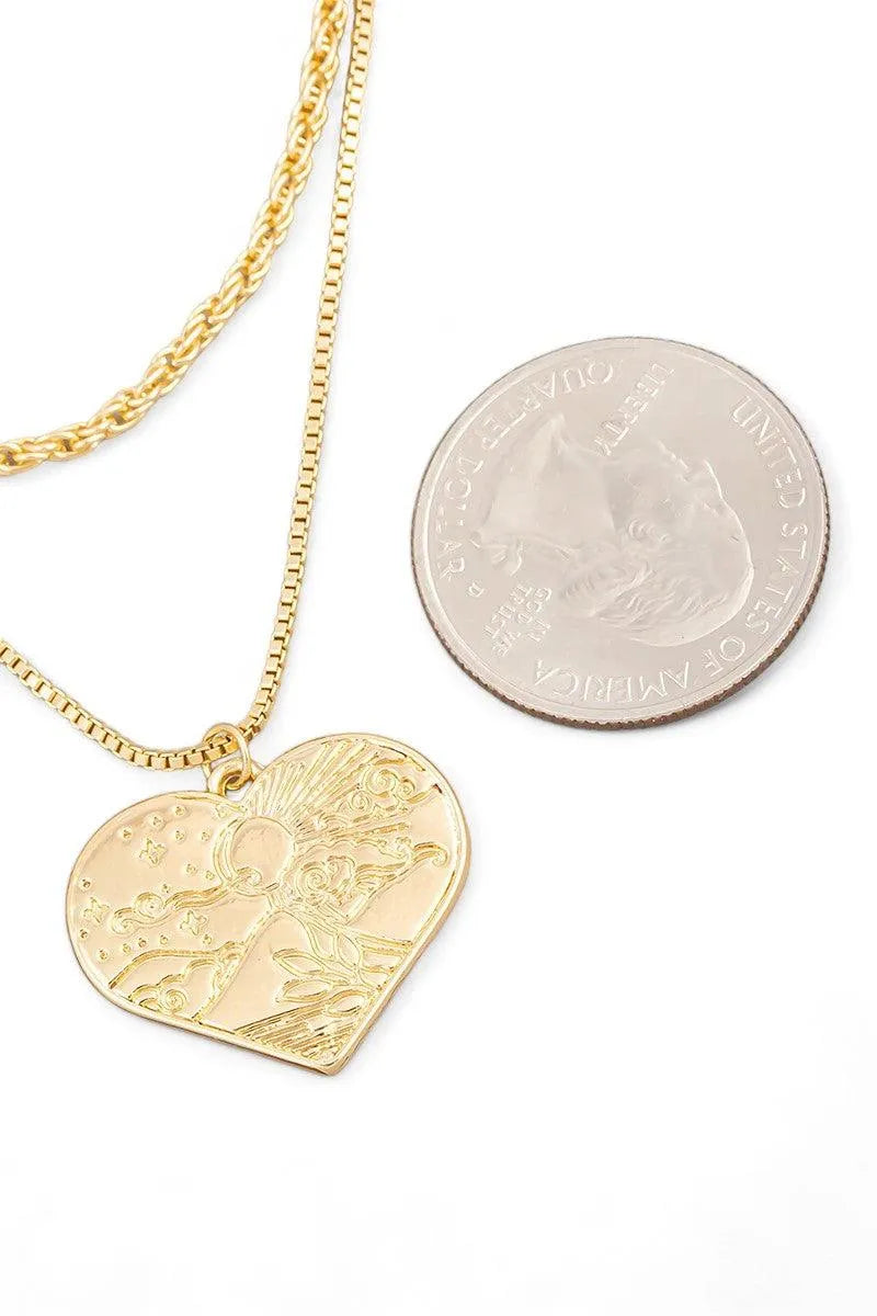 Two Layer Sunrise Heart Pendant Necklace
