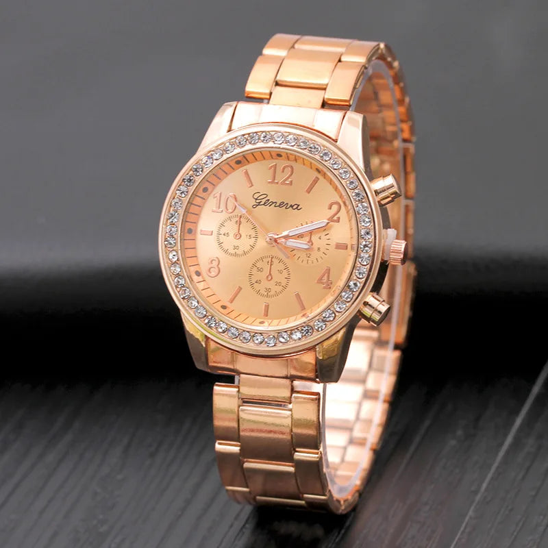 Geneva Glam Rhinestone Metal Watch
