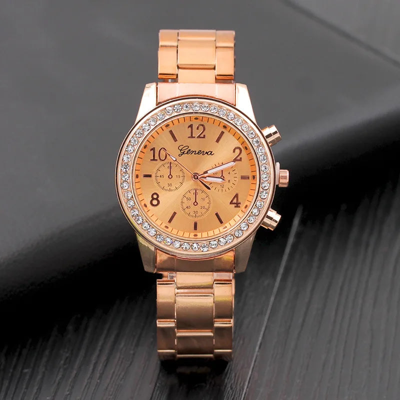 Geneva Glam Rhinestone Metal Watch