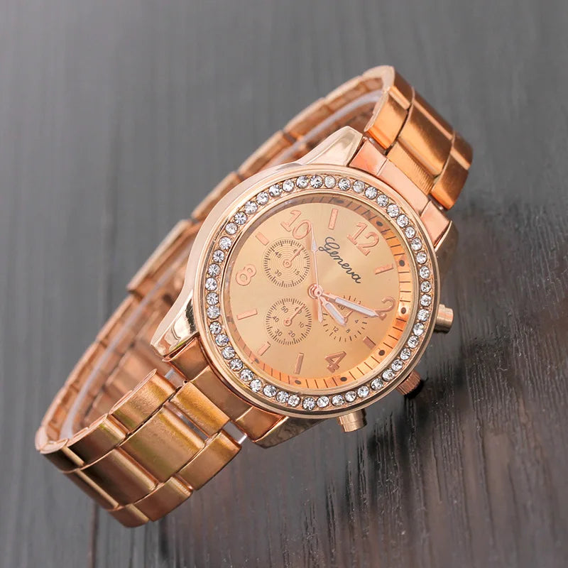 Geneva Glam Rhinestone Metal Watch