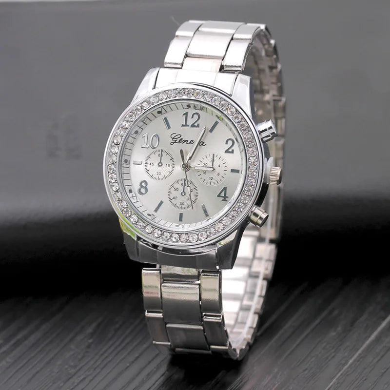 Geneva Glam Rhinestone Metal Watch
