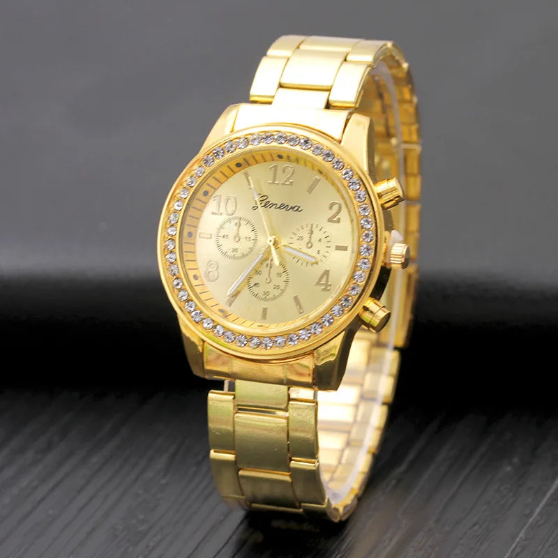 Geneva Glam Rhinestone Metal Watch