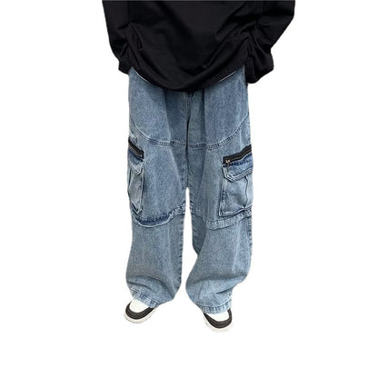 Cargo Jeans Male Wide Leg Loose
