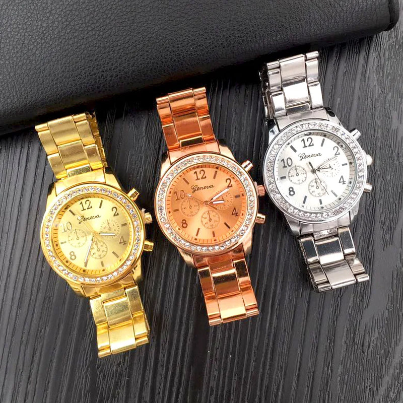 Geneva Glam Rhinestone Metal Watch