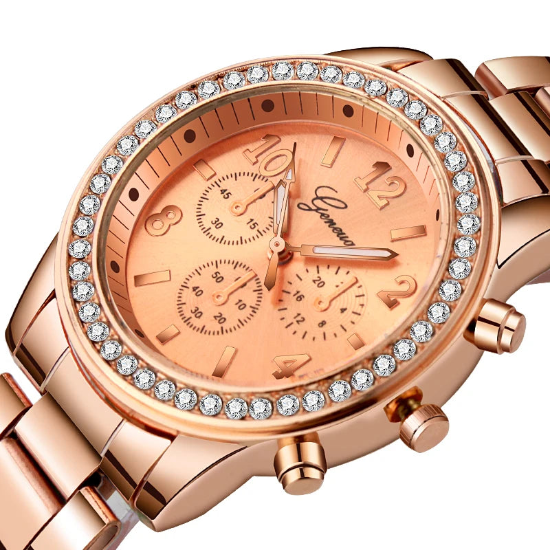 Geneva Glam Rhinestone Metal Watch