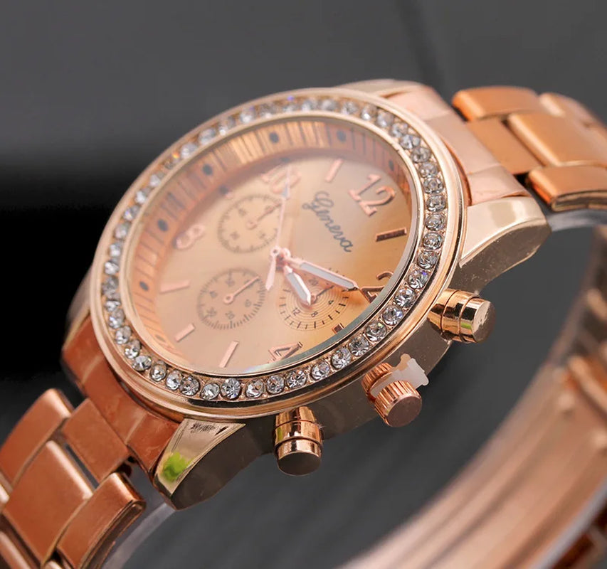 Geneva Glam Rhinestone Metal Watch